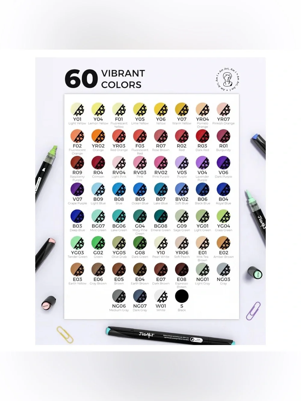 NEW JusArt 60 Dual Tip Acrylic Marker Set